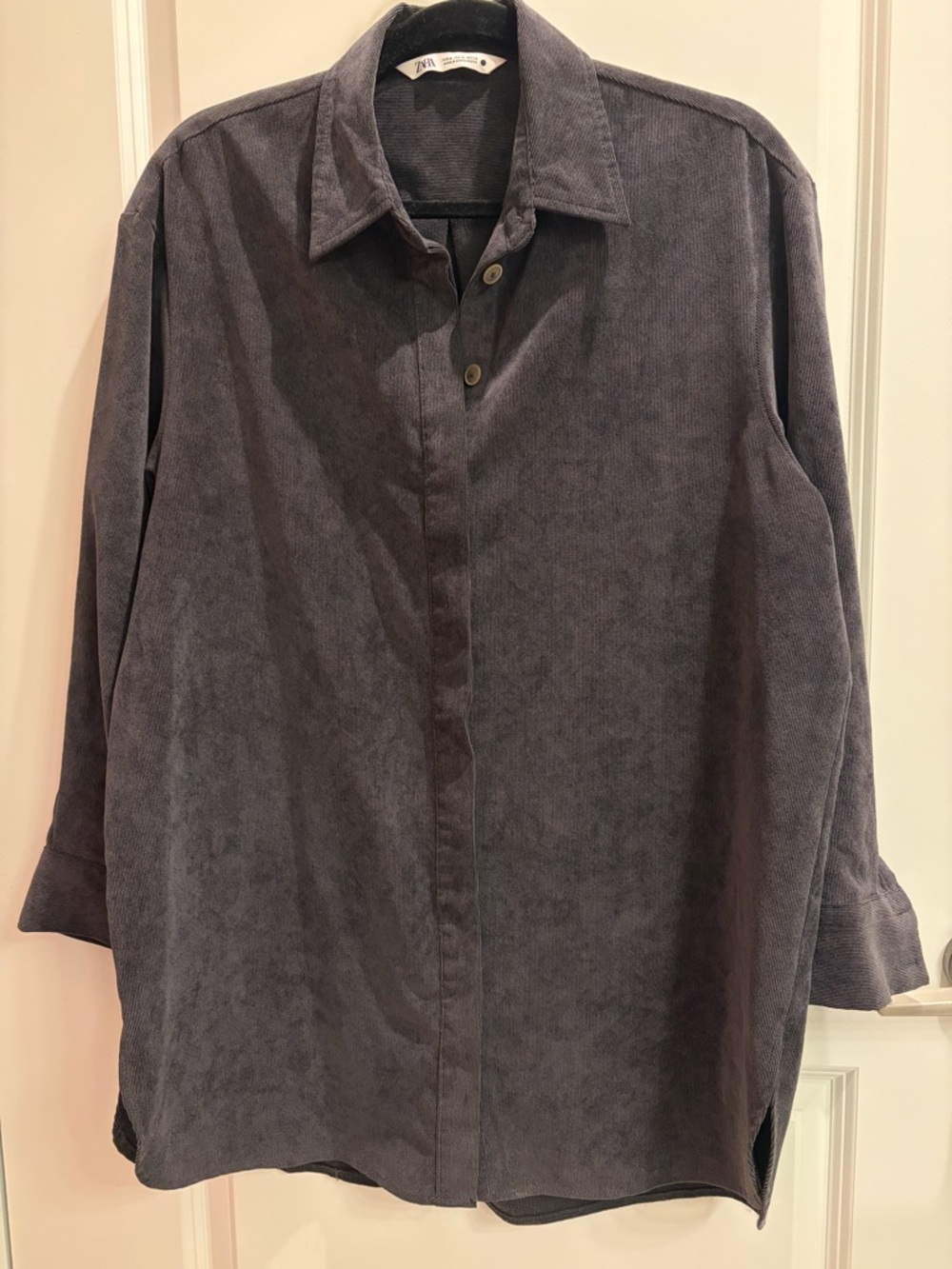 Zara Long-Sleeve Corduroy Shirt Jacket / MiniDress- Charcoal